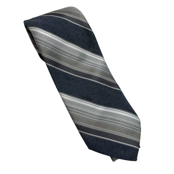 Vintage DINO ORSINI Gray Tan White Diagonal Stripe Necktie - Picture 1 of 6